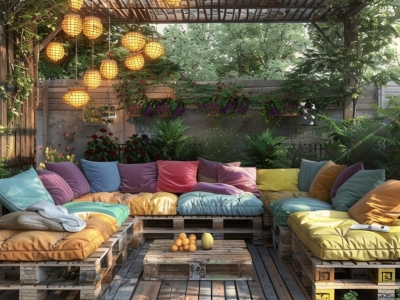 Créez un salon de jardin chic avec des coussins pour canapé palettes